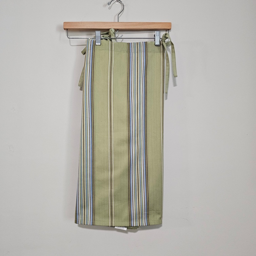 VTG Pottery Barn Cafe Curtains Valance Green Striped Cotton Ties Cottagecore - Picture 3 of 9
